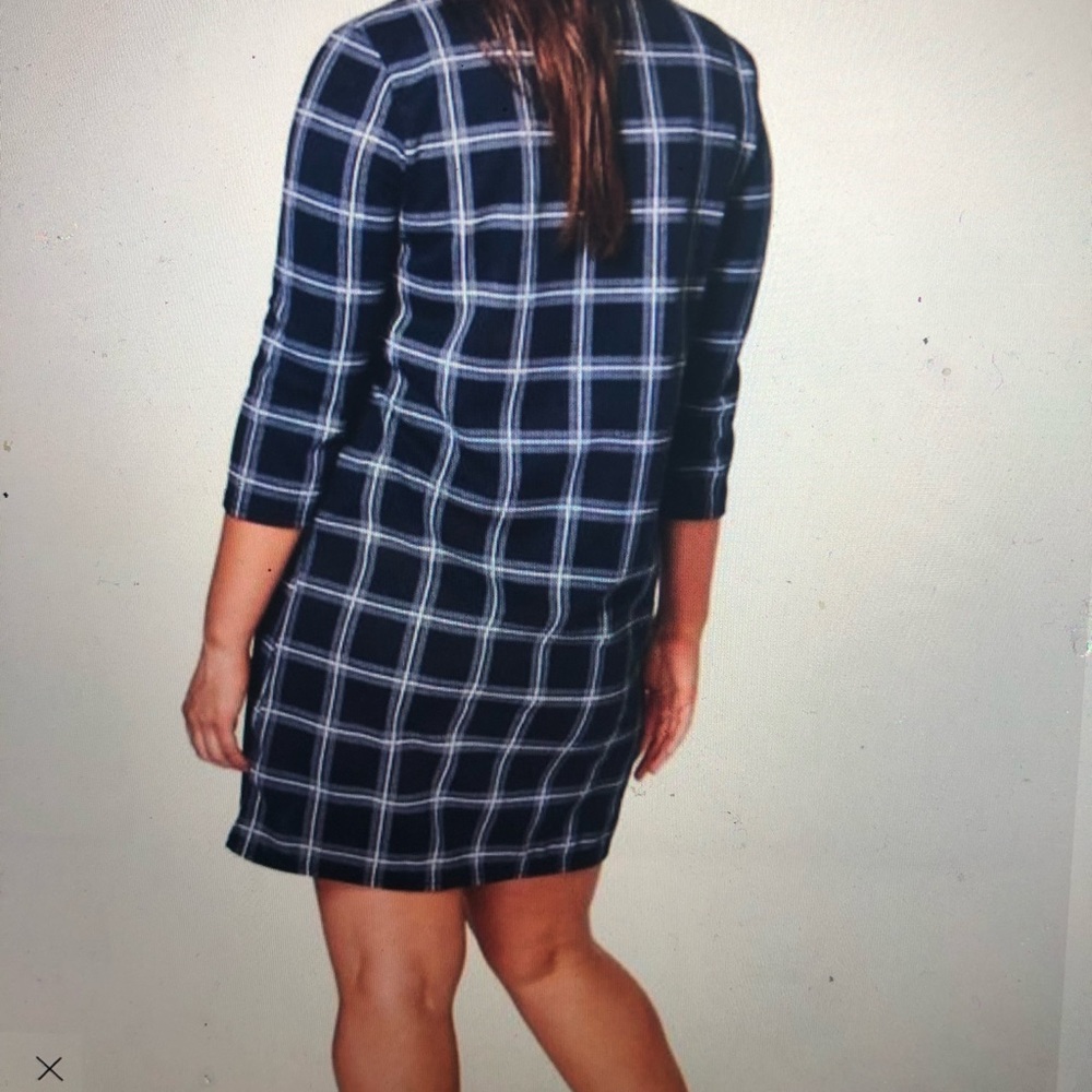 A plaid navy blue dress